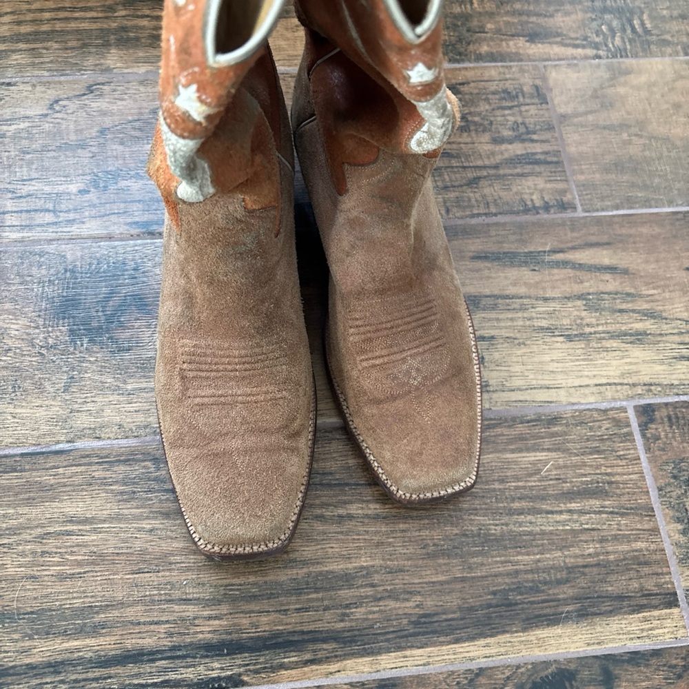 Vintage Justin Heritage Western Cowboy Boots Roughout 10EE Longhorn Inlay Texas - Picture 2 of 10